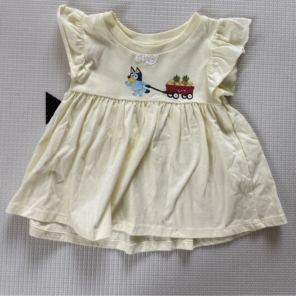 Bluey|Baby girl Cream pastel yellow casual Dress with Cartoon Print•••12 months